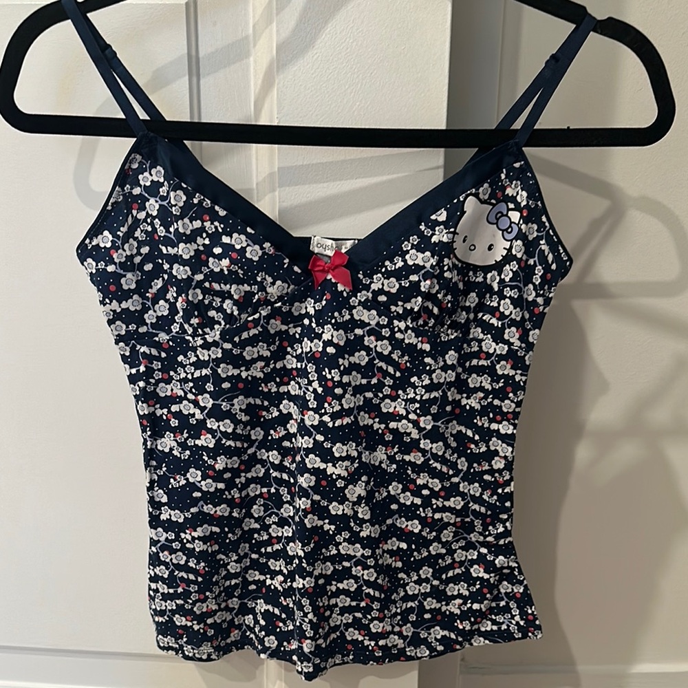 Hello Kitty Floral Print Women's Top - Navy size small